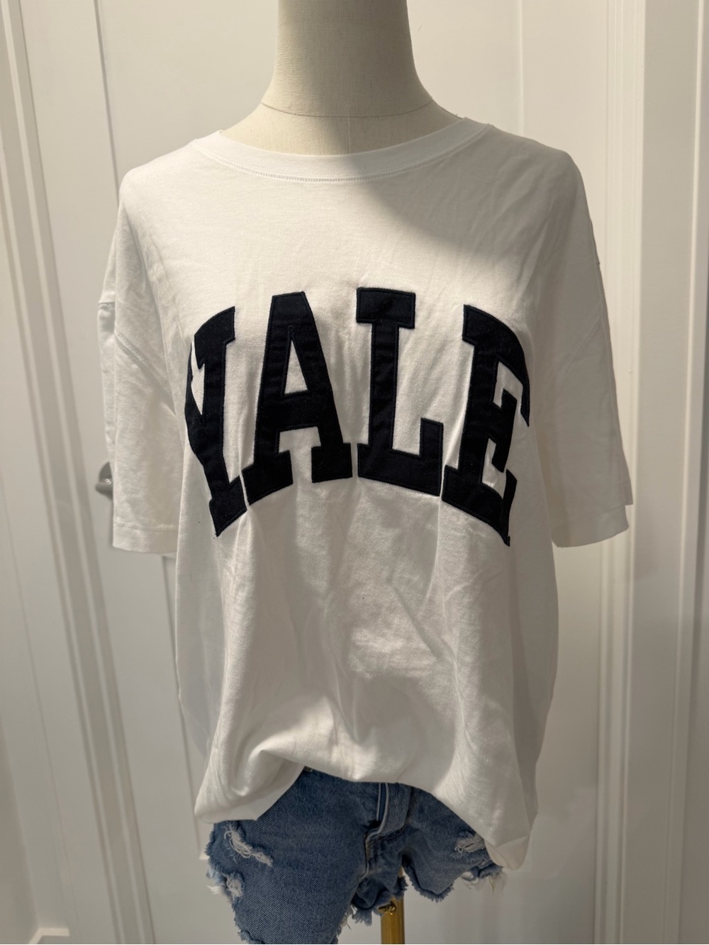 Zara White Short Sleeve Tee with Navy YALE Applique